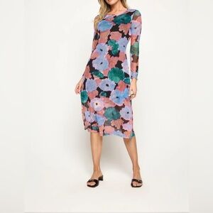 West K Juniper Mesh Floral Multicolor Midi Dress Large